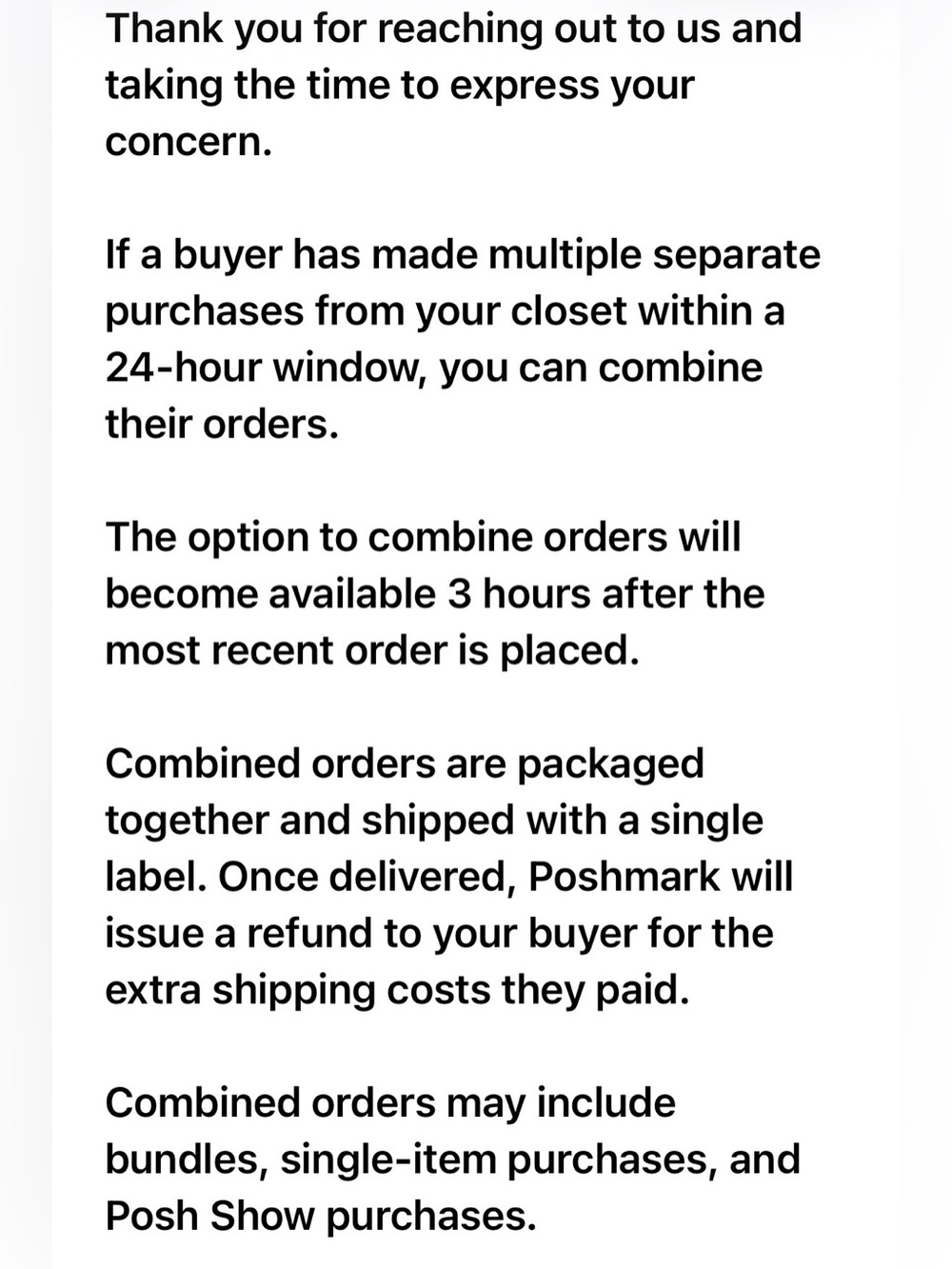 Text Screenshot — Poshmark Combined Orders Info